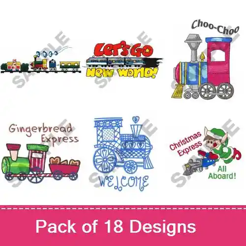 All Aboard! Embroidery design pack by Great Notions, Embroidery Packs on EmbroideryDesigns.com Buy Online