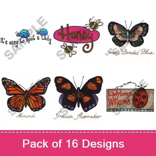 Final Sale Fly Away Bugs! Embroidery design pack by Great Notions, Embroidery Packs on EmbroideryDesigns.com