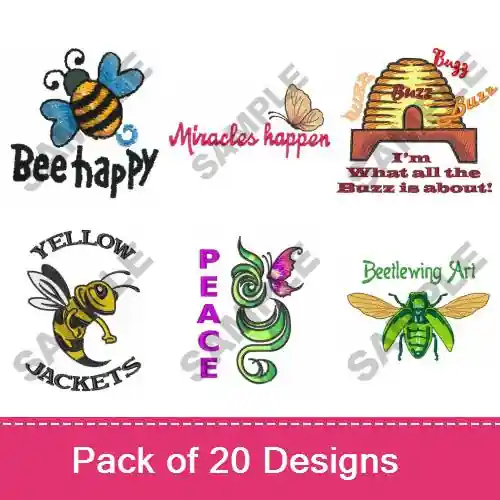 While Supplies Last Bee Happy Embroidery design pack by Great Notions, Embroidery Packs on EmbroideryDesigns.com