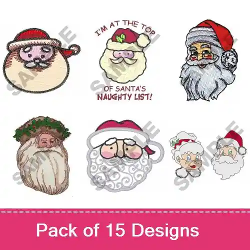 Santa Claus Heads Embroidery design pack by Great Notions, Embroidery Packs on EmbroideryDesigns.com Special Discount
