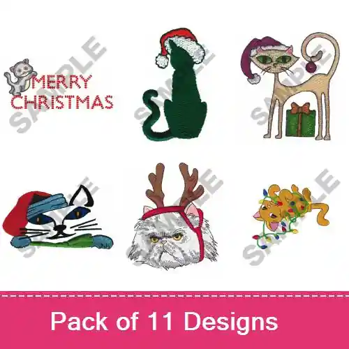 Christmas Kittens Embroidery design pack by Great Notions, Embroidery Packs on EmbroideryDesigns.com Clearance
