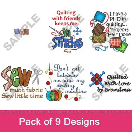 Shop Now Humnorous Quilting Captions Embroidery design pack by Great Notions, Embroidery Packs on EmbroideryDesigns.com