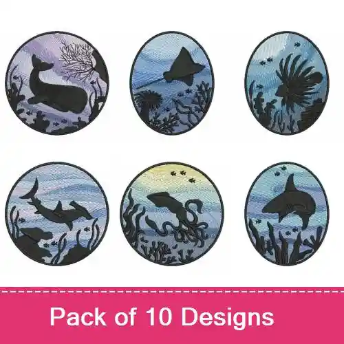 Exclusive Offer Sea Life Silhouettes Embroidery design pack by Ace Points, Embroidery Packs on EmbroideryDesigns.com