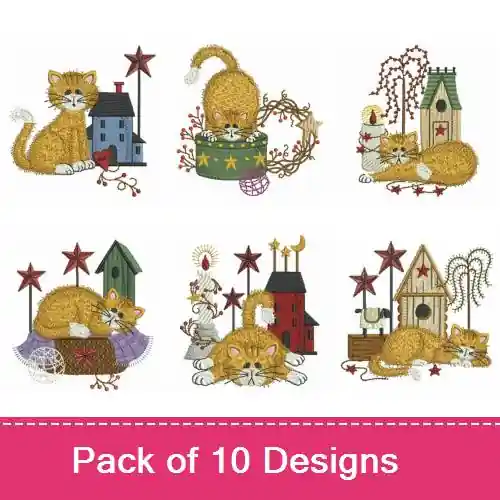 Brand New Lazy Kitten Embroidery design pack by Ace Points, Embroidery Packs on EmbroideryDesigns.com