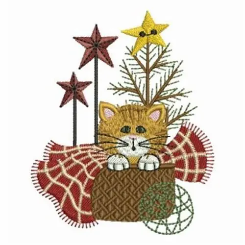 Lazy Kitten Christmas Embroidery Design Markdown