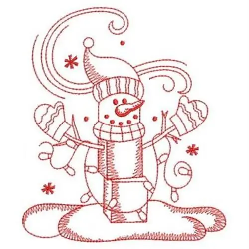 Grab Now Redwork Snowman & Mittens Embroidery Design