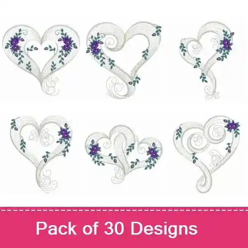 Markdown Rippled Floral Hearts Embroidery design pack by Ace Points, Embroidery Packs on EmbroideryDesigns.com