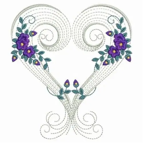 Original Rippled Heart With Flowers Embroidery Design