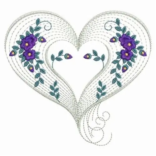 Rippled Floral Heart Embroidery Design Worldwide Shipping