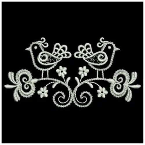 Fresh Stock White Work Birds Embroidery Design
