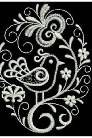 White Work Curly Oval Embroidery Design Seasonal Sale