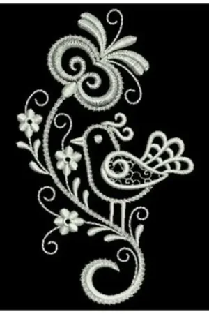 White Work Bird Branch Embroidery Design Top Pick
