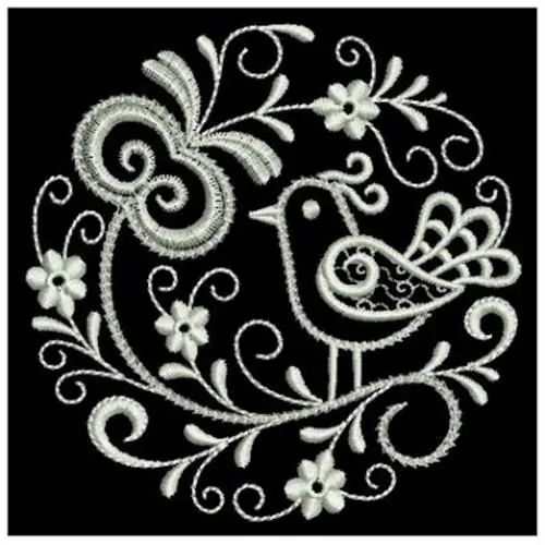 White Work Birds Orb Embroidery Design Hassle-Free Returns