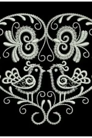 White Work Curly Heart Embroidery Design Bulk Order