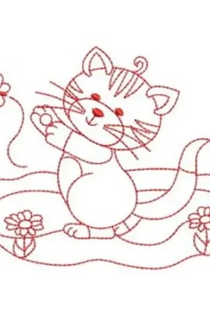 Wholesale Redwork Playful Kitty Embroidery Design