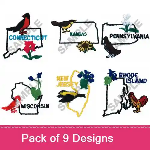 US State Birds & Flowers Embroidery design pack by Great Notions, Embroidery Packs on EmbroideryDesigns.com Seasonal Sale