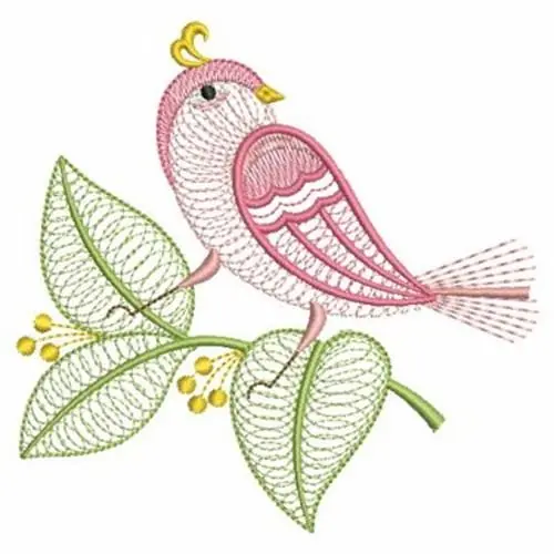 Rippled Perching Bird Embroidery Design Trusted Brand