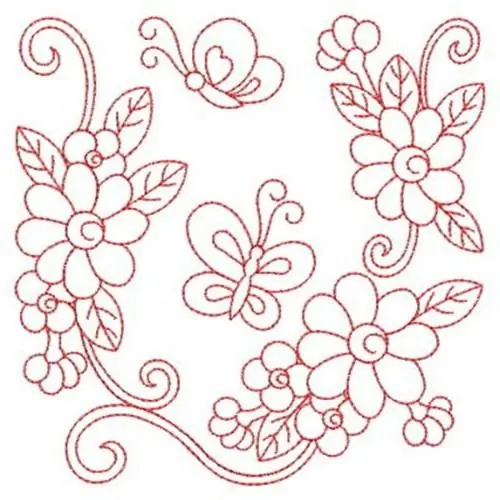 Redwork Dancing Butterflies Embroidery Design Next Day Delivery