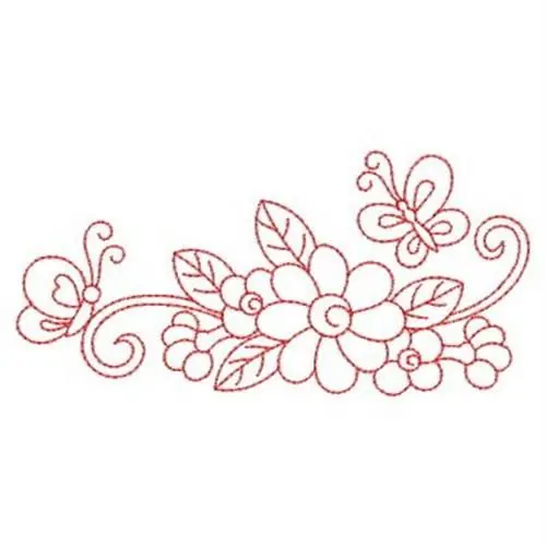 High Quality Delicate Floral Redwork Embroidery Design