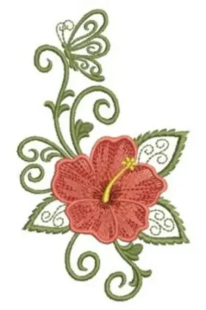 Art Deco Hibiscus Embroidery Design No Minimum Order