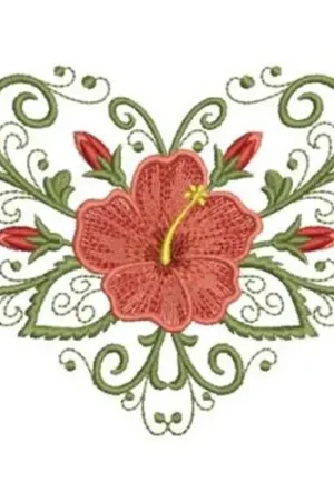 Art Deco Hibiscus Heart Embroidery Design Hot Picks