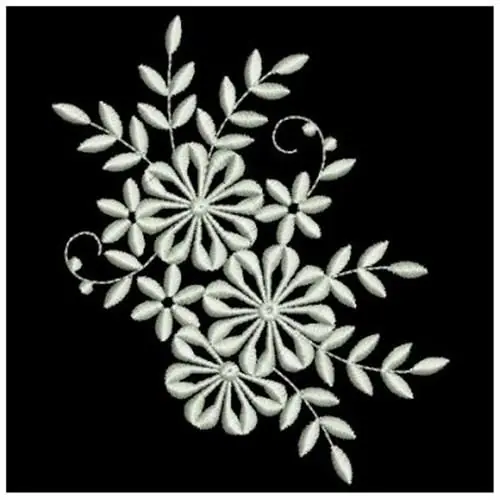 Trusted Brand White Work Flowers Embroidery Design