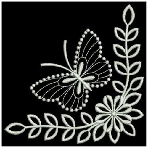 Premium White Work Pearl Butterfly Embroidery Design