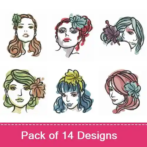 Sketched Fashion Girls Embroidery design pack by Ace Points, Embroidery Packs on EmbroideryDesigns.com Hot Deal