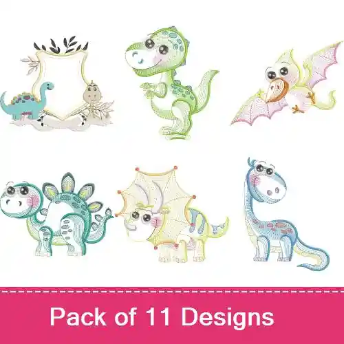 Ripple Dinosaurs Embroidery design pack by Chic Embroidery Creations, Embroidery Packs on EmbroideryDesigns.com Affordable