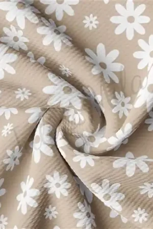 Instant Buy Daisy Floral Beige Liverpool Bullet Textured Stretch Solid Strip Thick Knit Jersey Fabric
