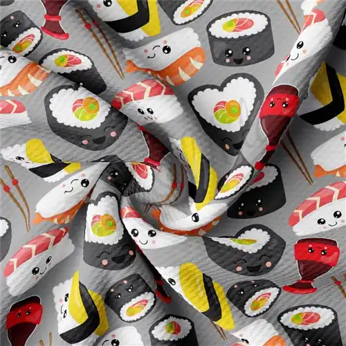 Place Order Sushi Printed Liverpool 4 Way Fabric AA1356 with Free $89.99 Bundle