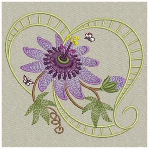 Fast Shipping Passion Flower Heart Embroidery Design