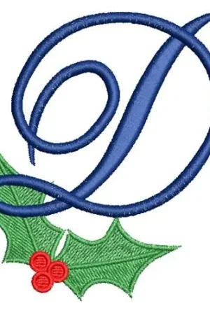 Christmas Holly Monogram D Embroidery Design New Release