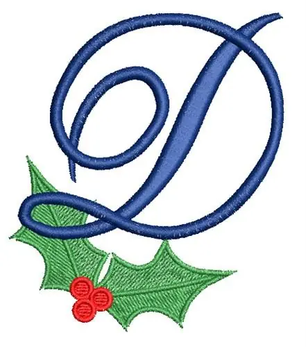 Christmas Holly Monogram D Embroidery Design New Release