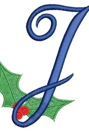 Hot Deal Christmas Holly Monogram J Embroidery Design