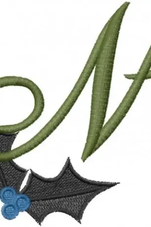 Certified Christmas Holly Monogram N Embroidery Design