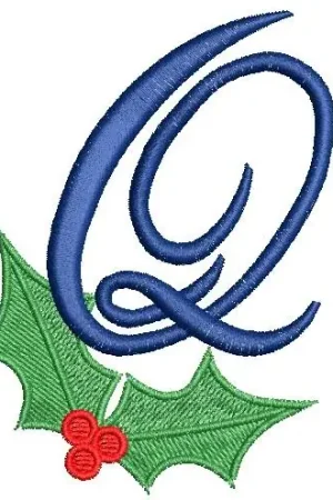 Christmas Holly Monogram Q Embroidery Design Final Sale