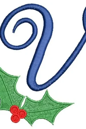 Christmas Holly Monogram V Embroidery Design Flash Sale