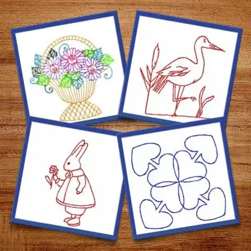 Redwork Flowers & Animals Embroidery design pack by Ann The Gran, Embroidery Packs on EmbroideryDesigns.com Get Yours