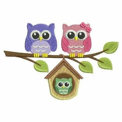 Free Returns Baby Owl Family Embroidery Design