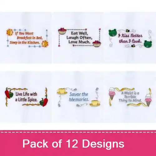 Kitchen Sayings 2 Design Pack Embroidery design pack by Starbird Inc, Embroidery Packs on EmbroideryDesigns.com Shop Now