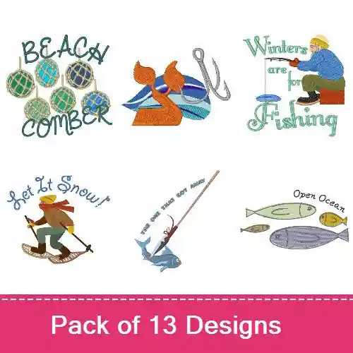 Out Fishin Embroidery design pack by Ann The Gran, Embroidery Packs on EmbroideryDesigns.com Holiday Sale