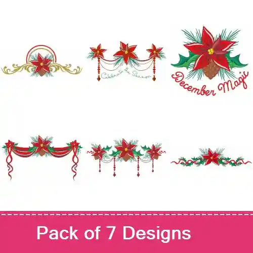 Christmas Poinsettia Borders Embroidery design pack by Ann The Gran, Embroidery Packs on EmbroideryDesigns.com Trending