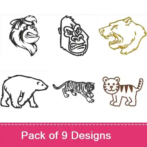 Zoo Animal Outlines Embroidery design pack by Ann The Gran, Embroidery Packs on EmbroideryDesigns.com Limited Time