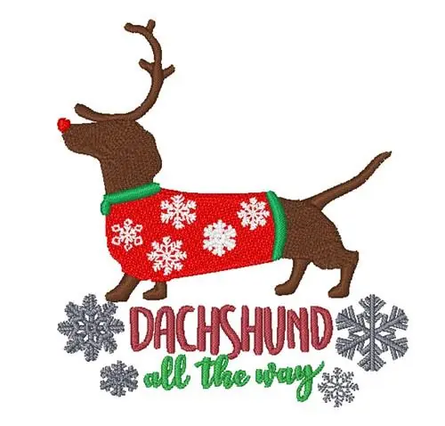Dachshund All The Way Embroidery Design Modern