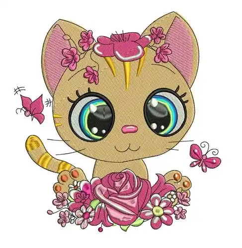 Buy Direct Cat In Flowers Embroidery Design