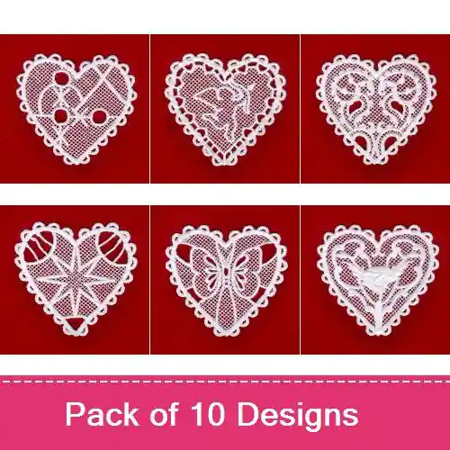 Buy Online Free Standing Lace Hearts Embroidery design pack by Starbird Inc, Embroidery Packs on EmbroideryDesigns.com