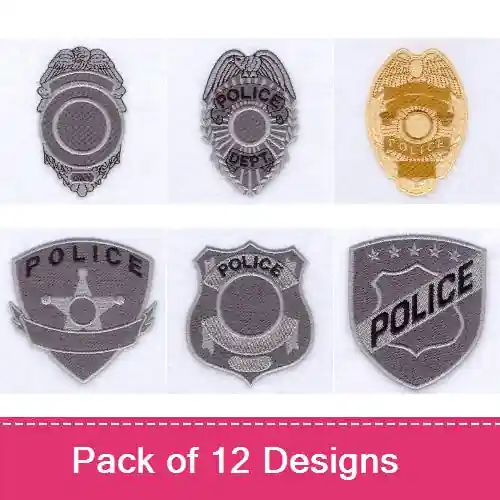 Price Drop Police Badges Embroidery design pack by Starbird Inc, Embroidery Packs on EmbroideryDesigns.com