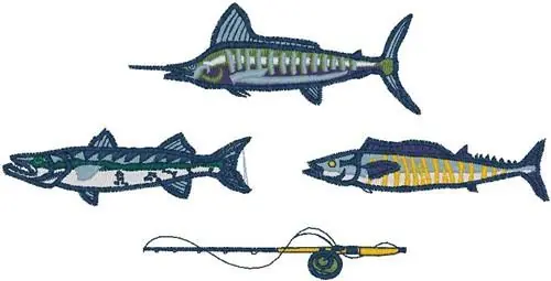 Free Returns Fish With Rod Embroidery Design