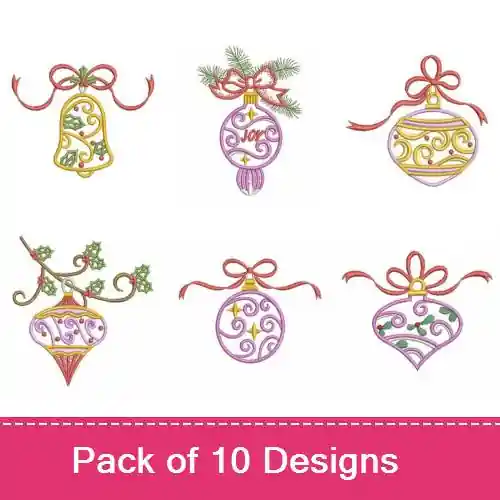 Vintage Christmas Ornament Embroidery design pack by Wind Bell Embroidery, Embroidery Packs on EmbroideryDesigns.com Limited Edition